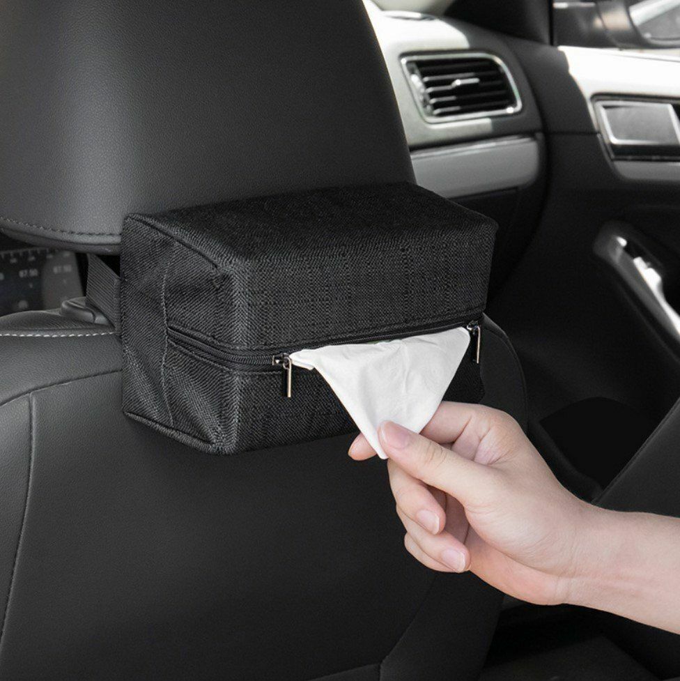 Hot selling car tissue box, paper box, tissue bag, car headrest, car storage, simple black business style armrest box, sun visor hanging, tissue cover, car supplies