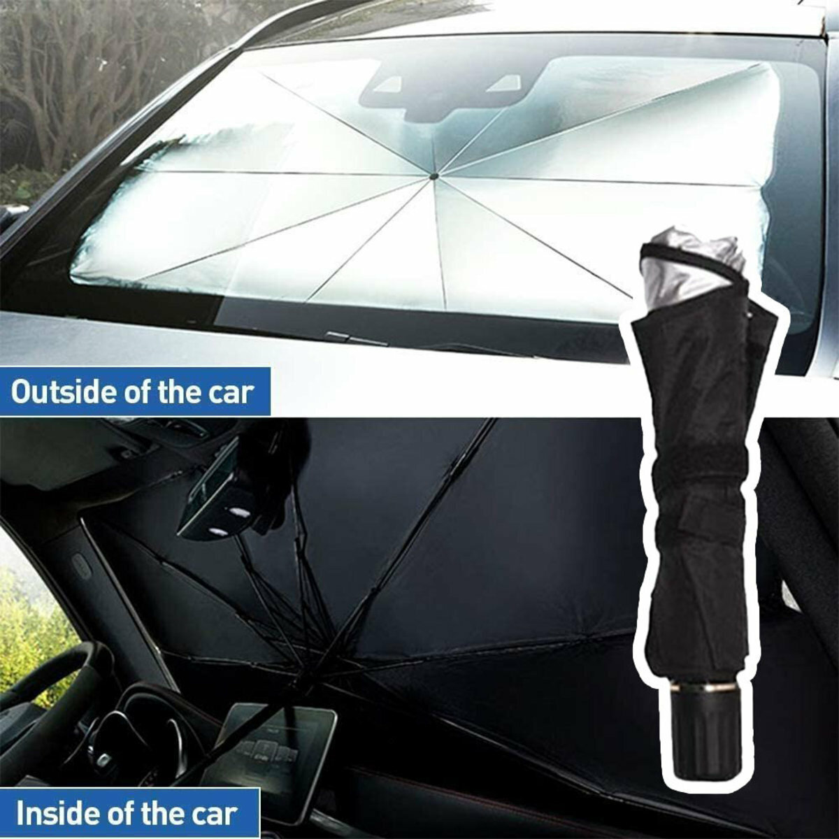 Hot Selling Small Size Portable Car Windshield Umbrella Type Sun Shield Sun Protection Insulation Umbrella Car Sun Shield 125cm*65cm