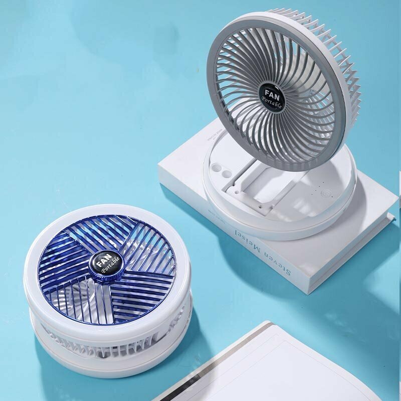 Hot Push Fan Light Desktop Multifunctional Folding Fan Storage Night Light Dormitory Small Fan Wall-Mounted Rechargeable Rotating Ceiling Fan Parallel Import
