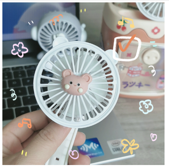 Hot Recommended Portable USB Children's Watch Fan Rechargeable Outdoor Mini Handheld Fan [Pink Bear (DIY)]