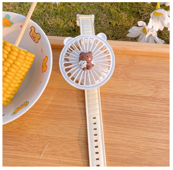 Hot Recommended Portable USB Children's Watch Fan Rechargeable Outdoor Mini Handheld Fan [Little Bear (DIY)]