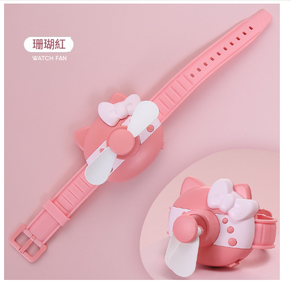 Hot Recommended Portable USB Children's Watch Fan Rechargeable Outdoor Mini Handheld Fan [mini Coral Red]