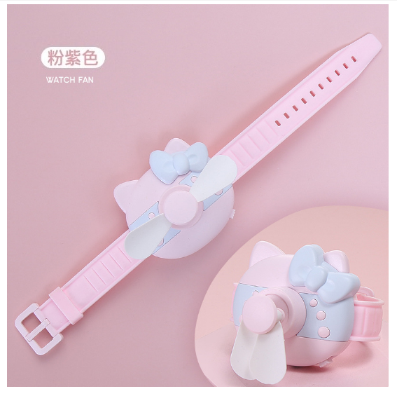 Hot Recommended Portable USB Children's Watch Fan Rechargeable Outdoor Mini Handheld Fan [Mini Pink Blue]