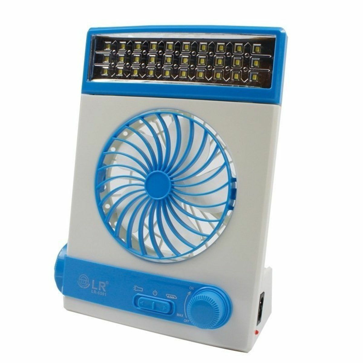 Hot push solar fan flashlight lighting camping car beach cooling summer blue