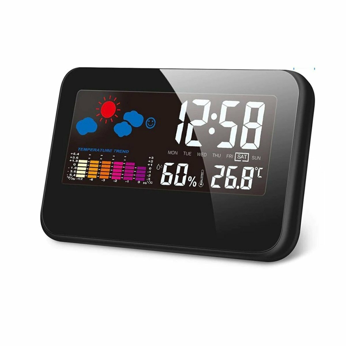 Hot recommended temperature and humidity dual-use electronic clock, perpetual calendar, temperature and humidity color screen clock, weather forecast, LCD backlight alarm clock, voice-activated sensor clock, hygrometer, calendar clock, electronic clock, time thermometer, multi-function electronic alarm clock/large LCD display/blue backlight/thermometer/hygrometer/temperature trend/