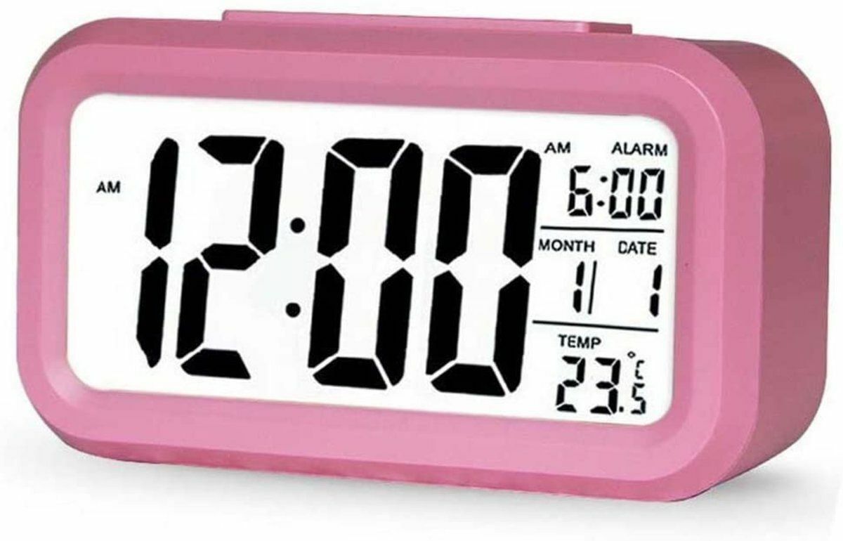 Hot pink** creative large screen LCD electronic alarm clock Alarm Clock digital clock light control smart clock electronic clock creative clock simple design luminous/date function/thermometer function
