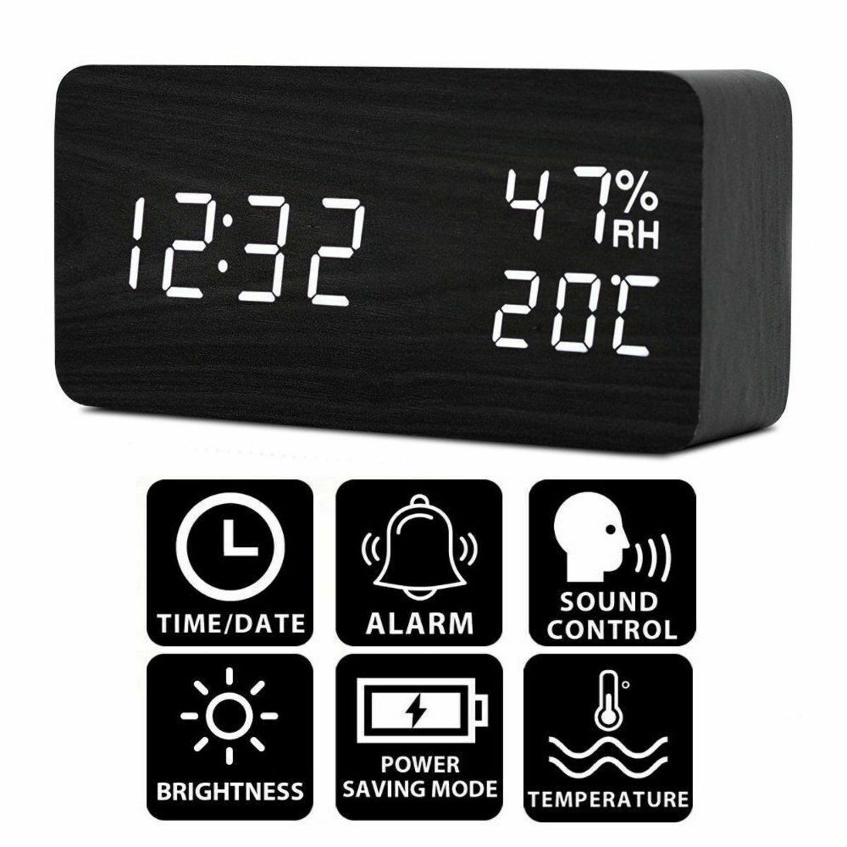 Hotly recommended multi-functional LED smart alarm clock with automatic brightness adjustment and voice control functions, thermometer, hygrometer, alarm clock and calendar