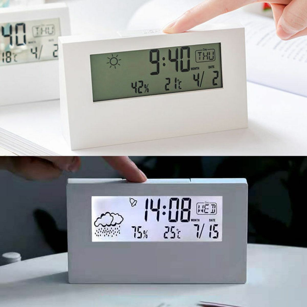 熱推日式簡約天氣預測LED多功能電子鐘 靜音無印風