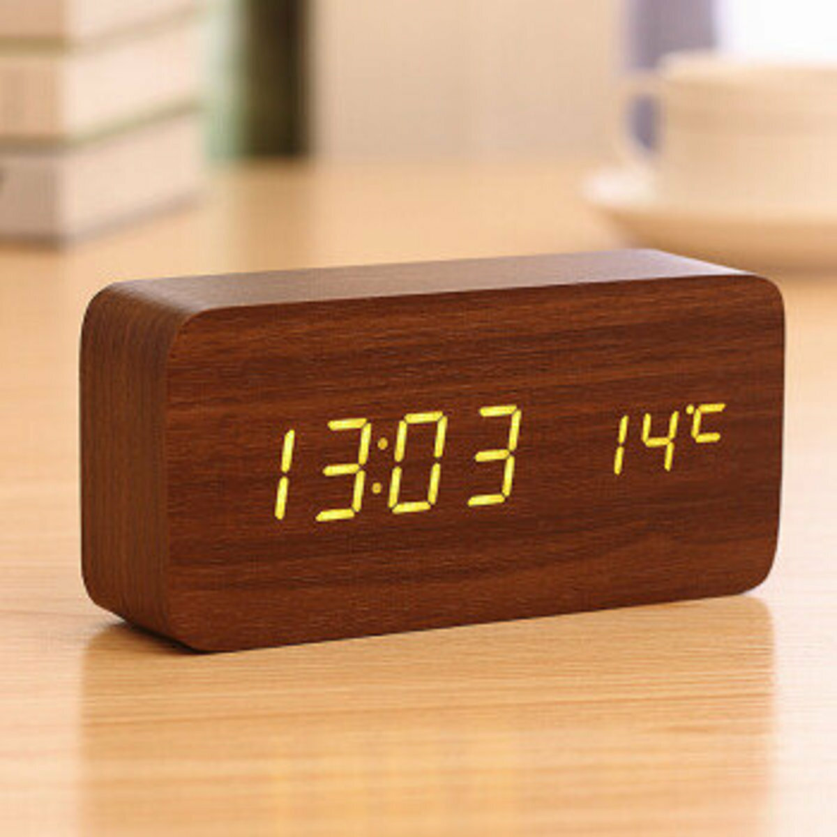 Hot Recommended Japanese Multi-Function Wood Grain Bamboo LED Clock/Alarm Clock/Thermometer/Date - Wood Grain Desk Alarm Clock
