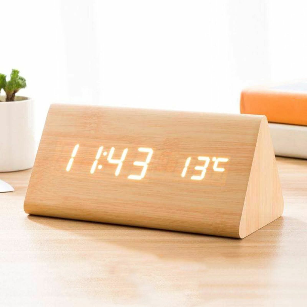 Hot Recommended Japanese Multifunctional Triangular Wood Grain Bamboo LED Clock/Alarm Clock/Thermometer/Date - Bamboo Wood Grain