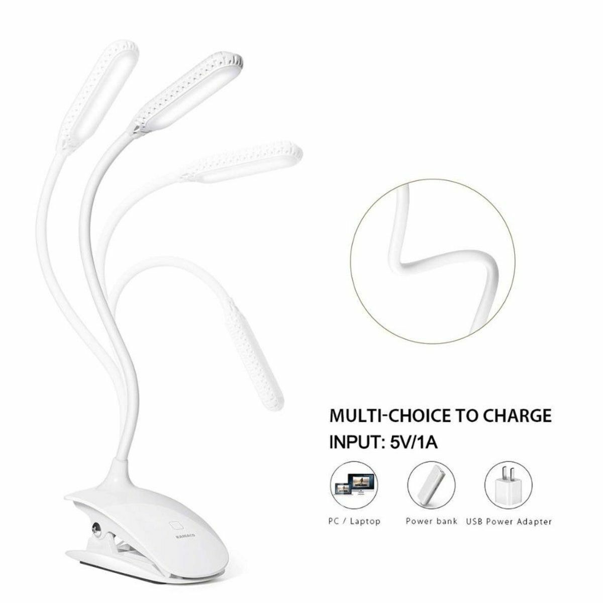 Hot-selling rechargeable LED reading lamp, portable, standing or clip-on lamp, eye protection table lamp, bedside night light, 3 brightness modes