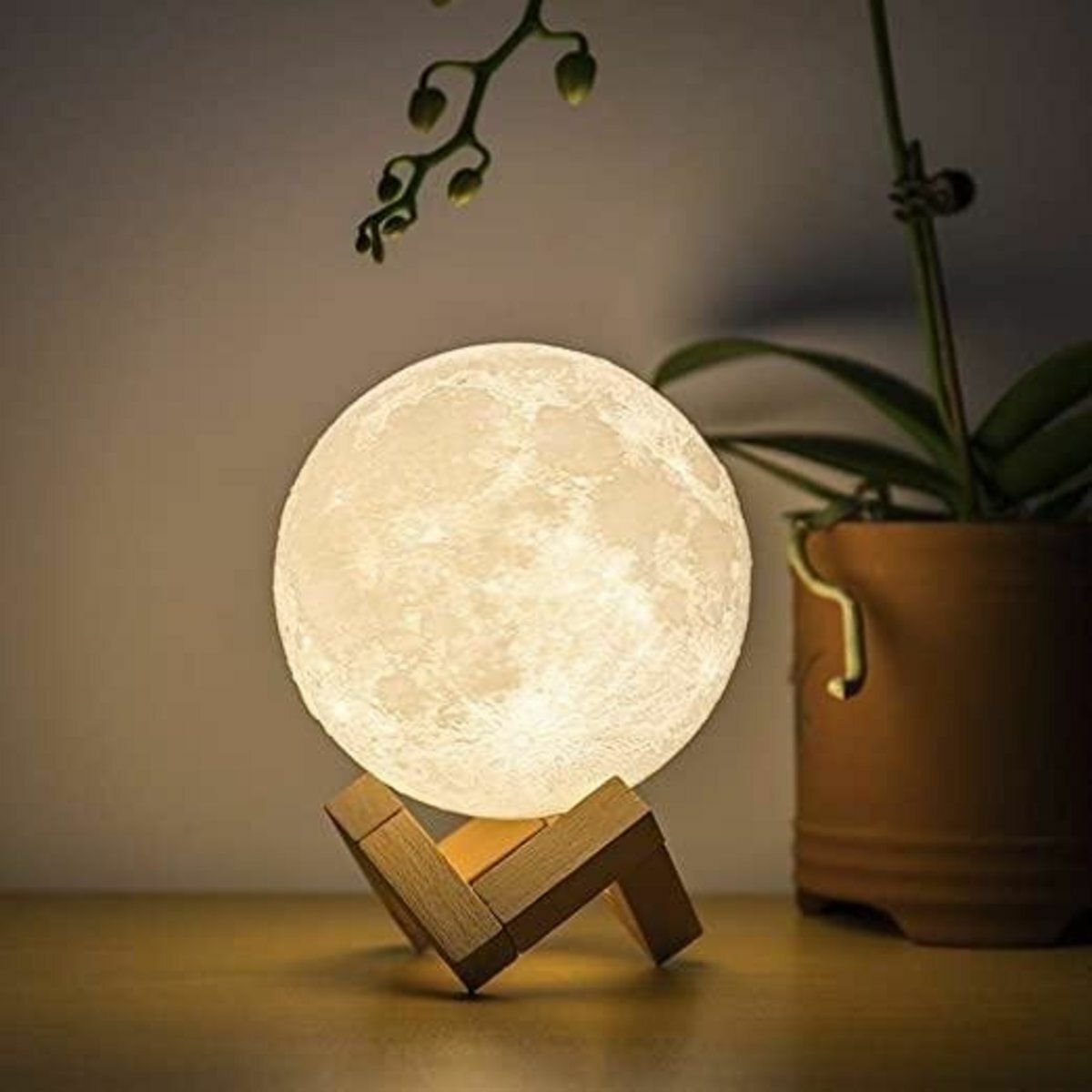 Popular 3D Japanese Moon Lamp with Wooden Stand 18CM (Touch Control Two-color Model) Moon Japanese Fantasy
