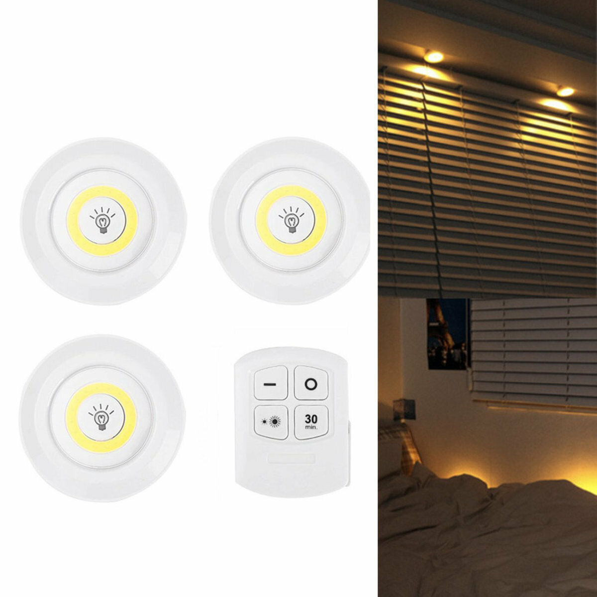Popular model (set of three pieces) LED one-to-three wireless night light with remote control 3m sticker wall light spotlight