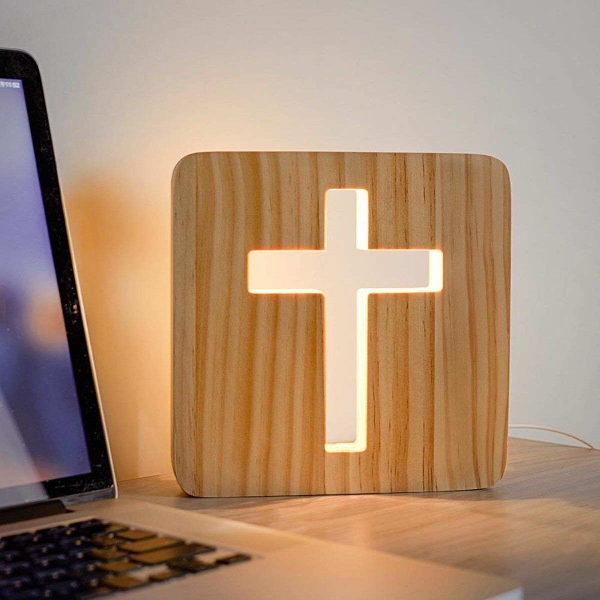 Popular 3D Cross Wooden Three-dimensional Lamp, Desk Lamp, Night Light