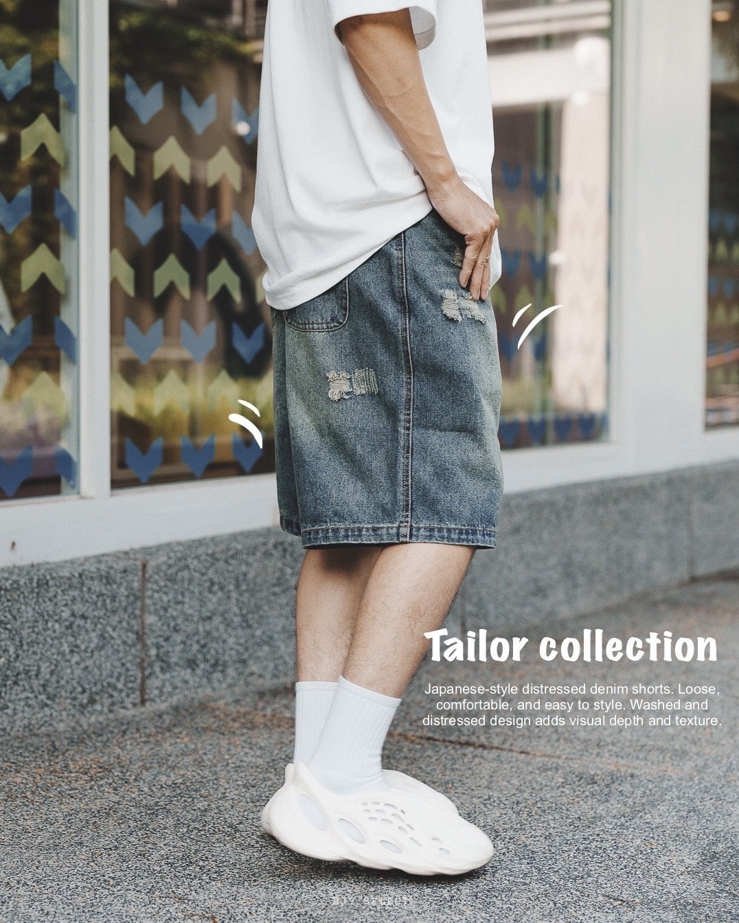 #預購 Tailor collection 刷破牛仔短褲