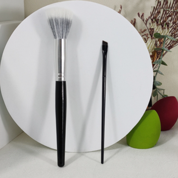 Popular style [2 pieces] Large Stipple Blush Brush 102 Eyeliner Brush (Color: Black Wool)