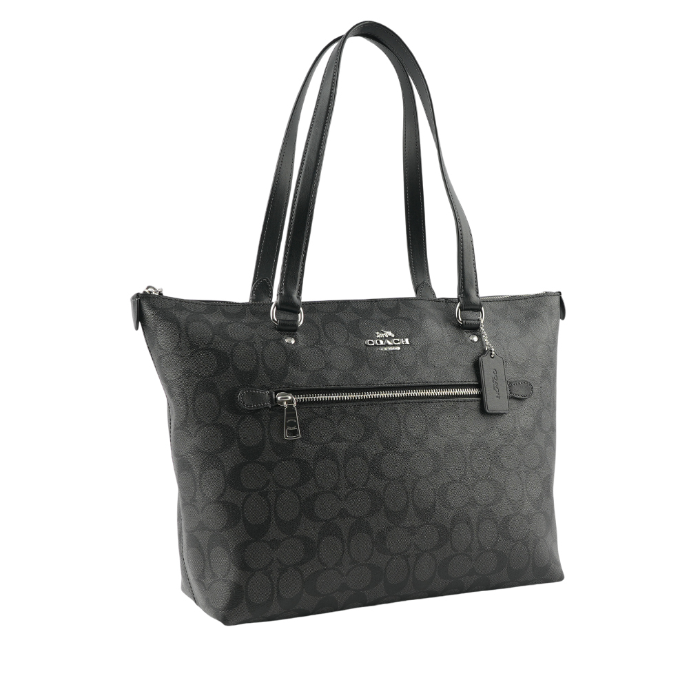 【COACH】Gallery 塗層帆布拉鍊托特包(石墨黑) 79609 SVTSQ
