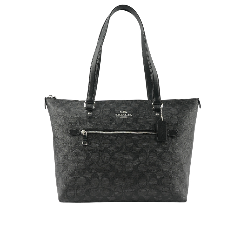 【COACH】Gallery 塗層帆布拉鍊托特包(石墨黑) 79609 SVTSQ