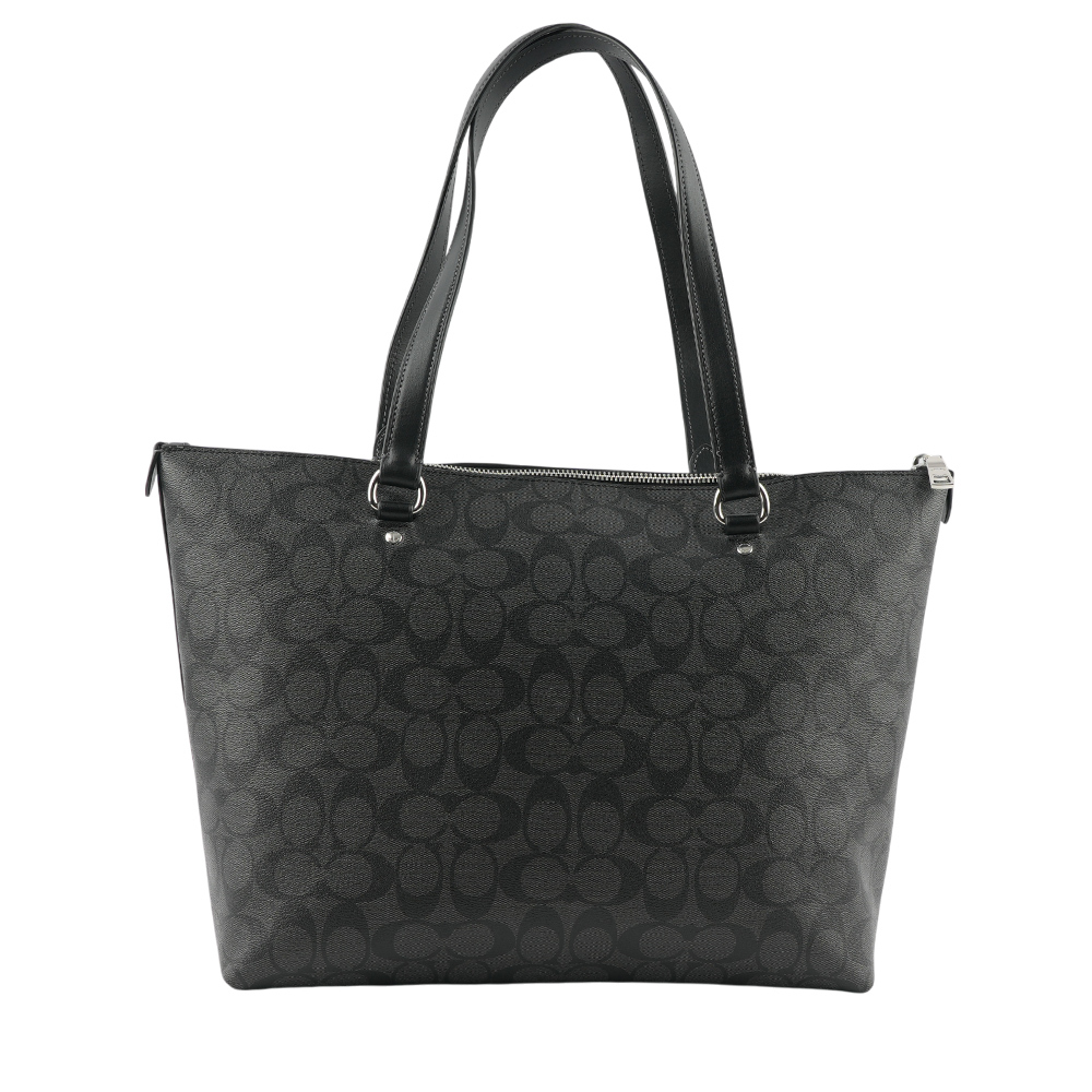 【COACH】Gallery 塗層帆布拉鍊托特包(石墨黑) 79609 SVTSQ
