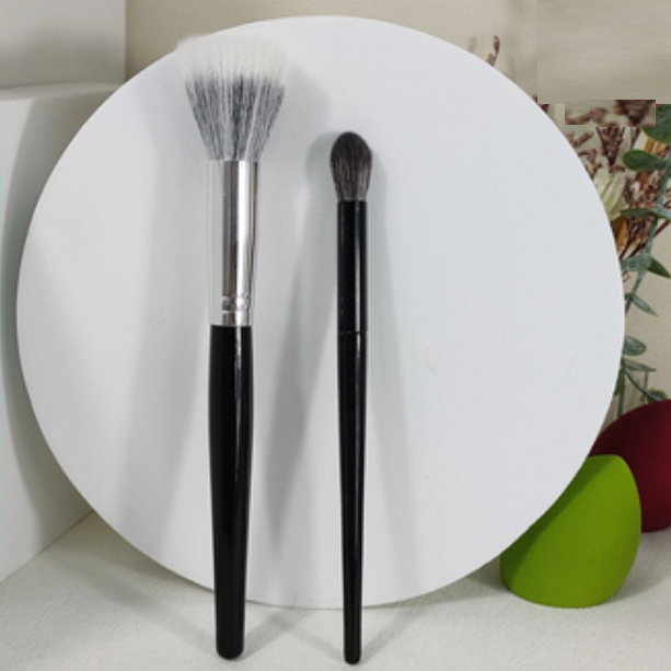 Hot style [2 pieces] large stippling blush brush 106 flame blending brush (color: black wool)