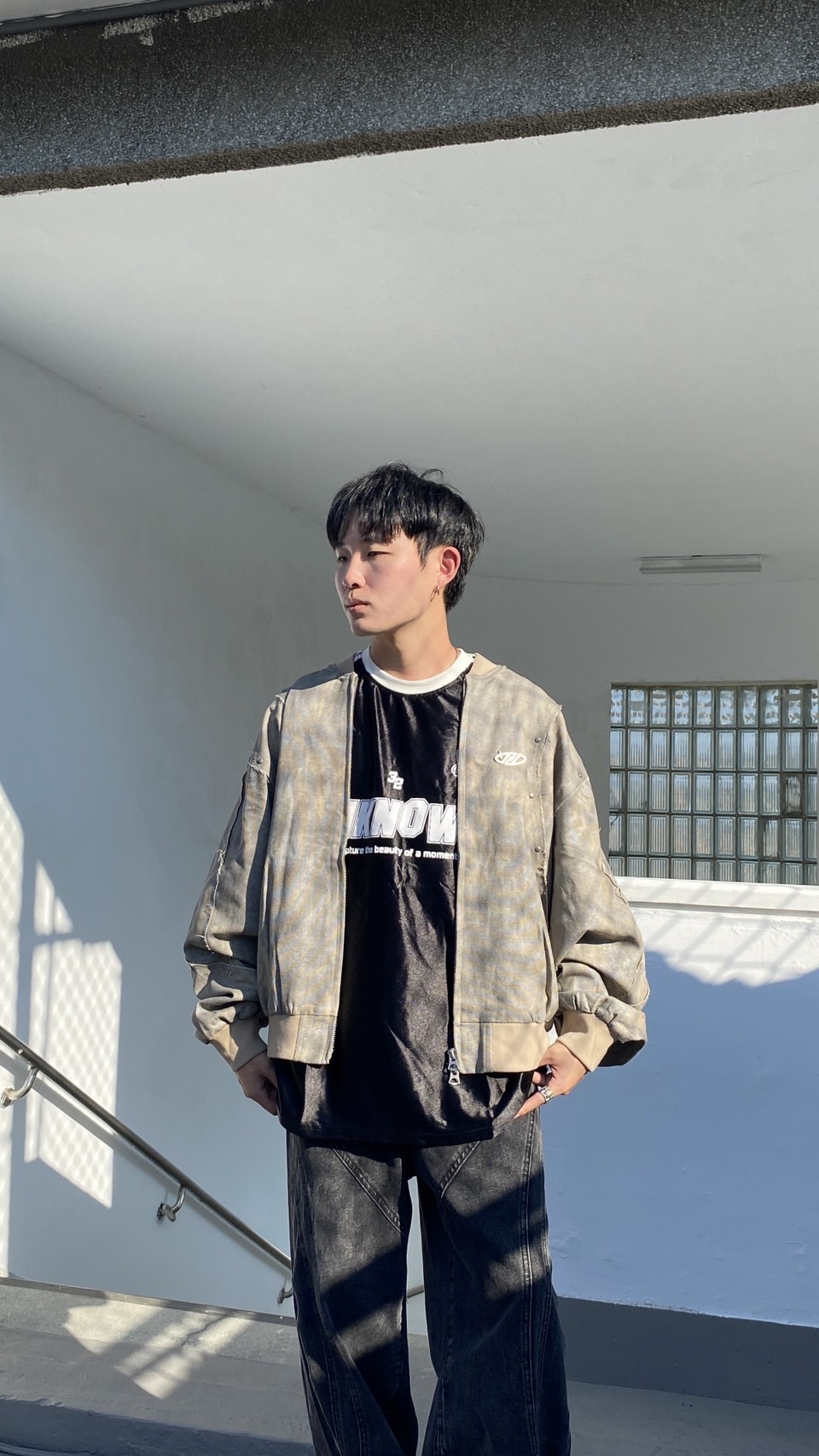 廢土風做舊拼接鉚釘夾克