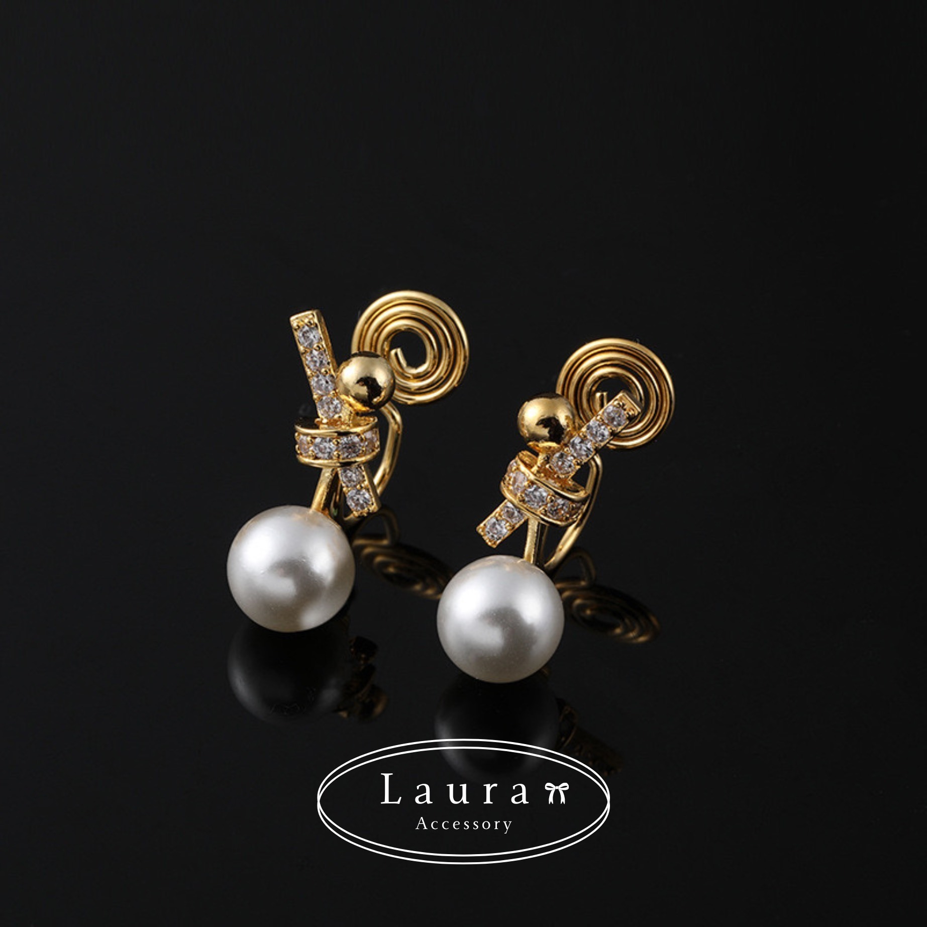 A26扭結珍珠耳夾