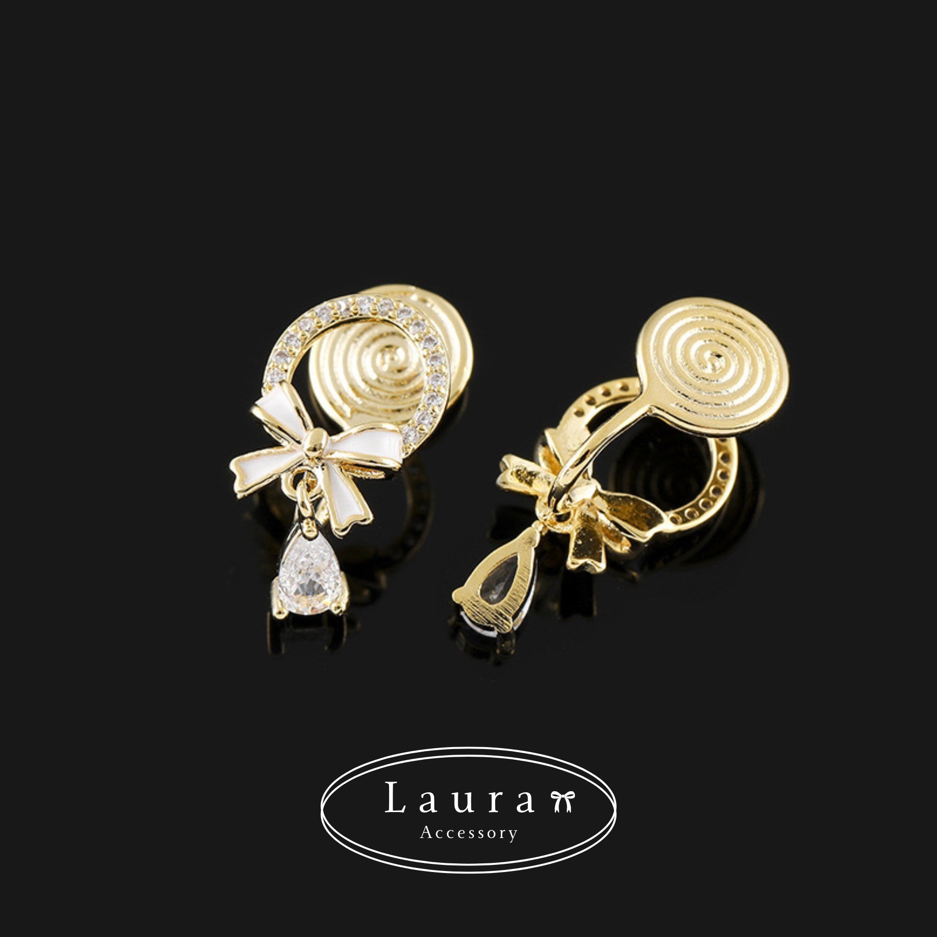 A37蝴蝶結鑽圈耳夾