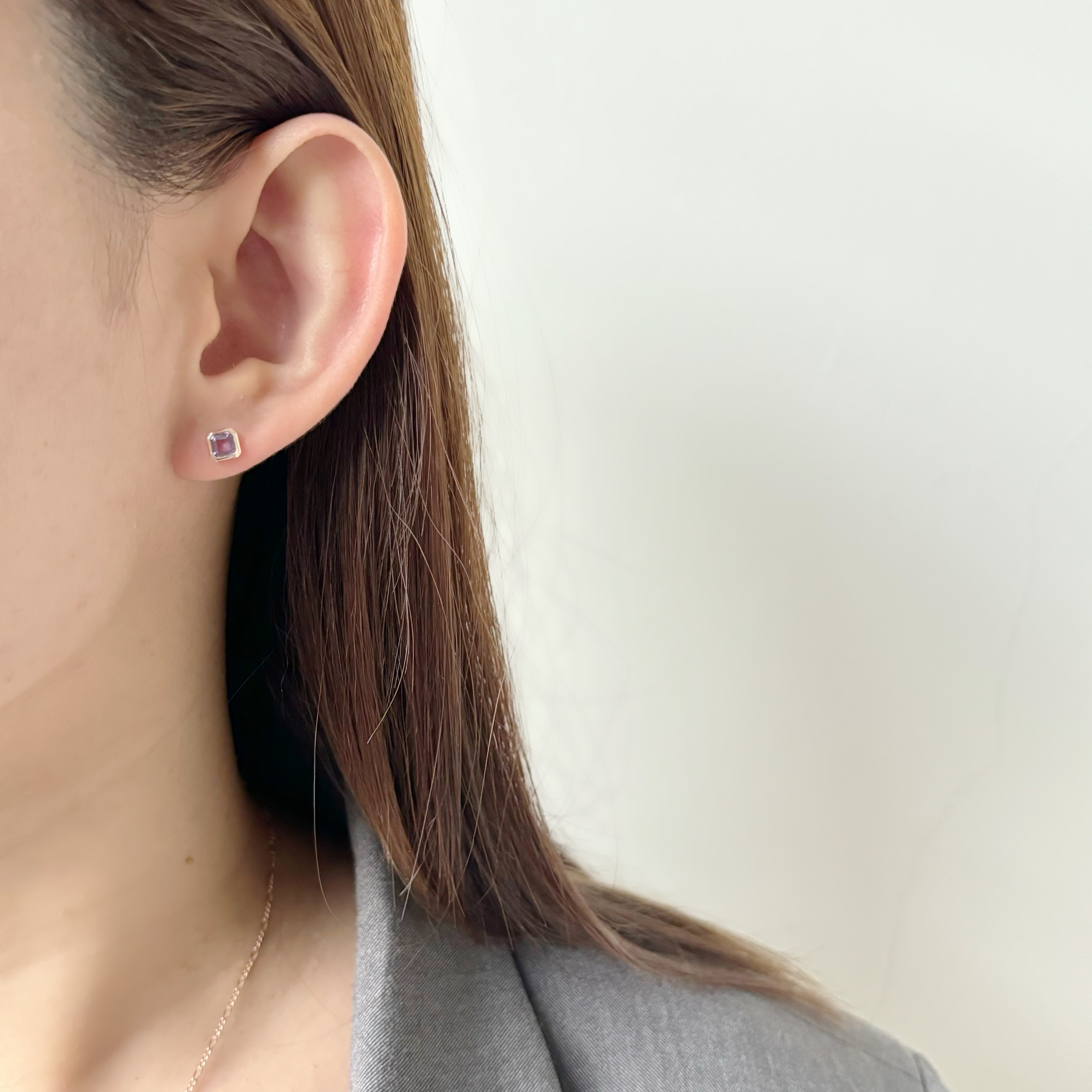 簡約Asscher紫水晶轉珠耳環