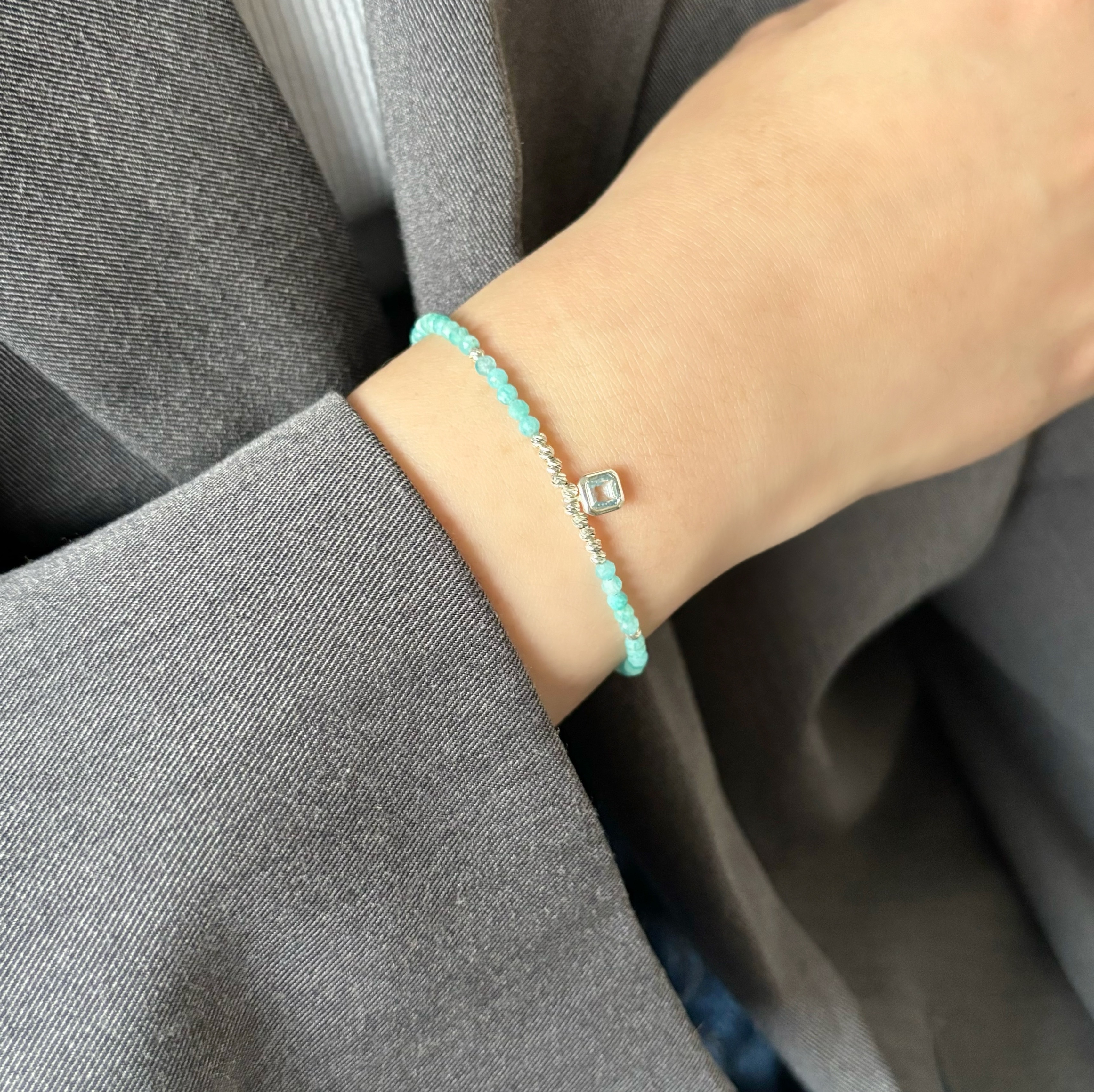 Asscher藍托帕天河石手工手環