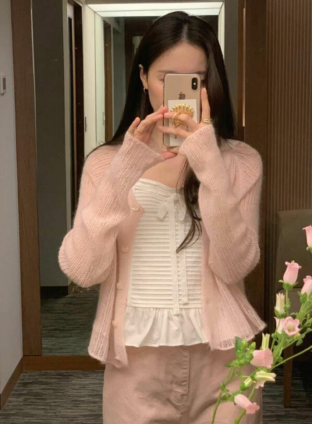 馬海毛針織外套(粉色)