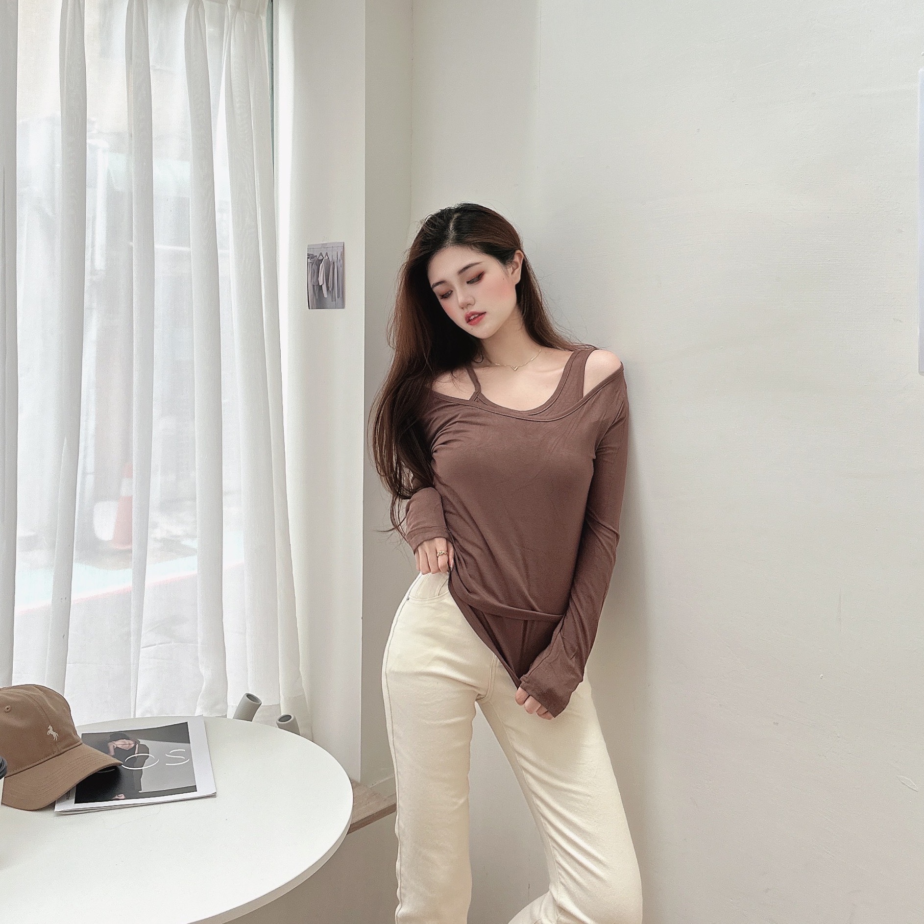 彈棉不對稱領上衣/三色