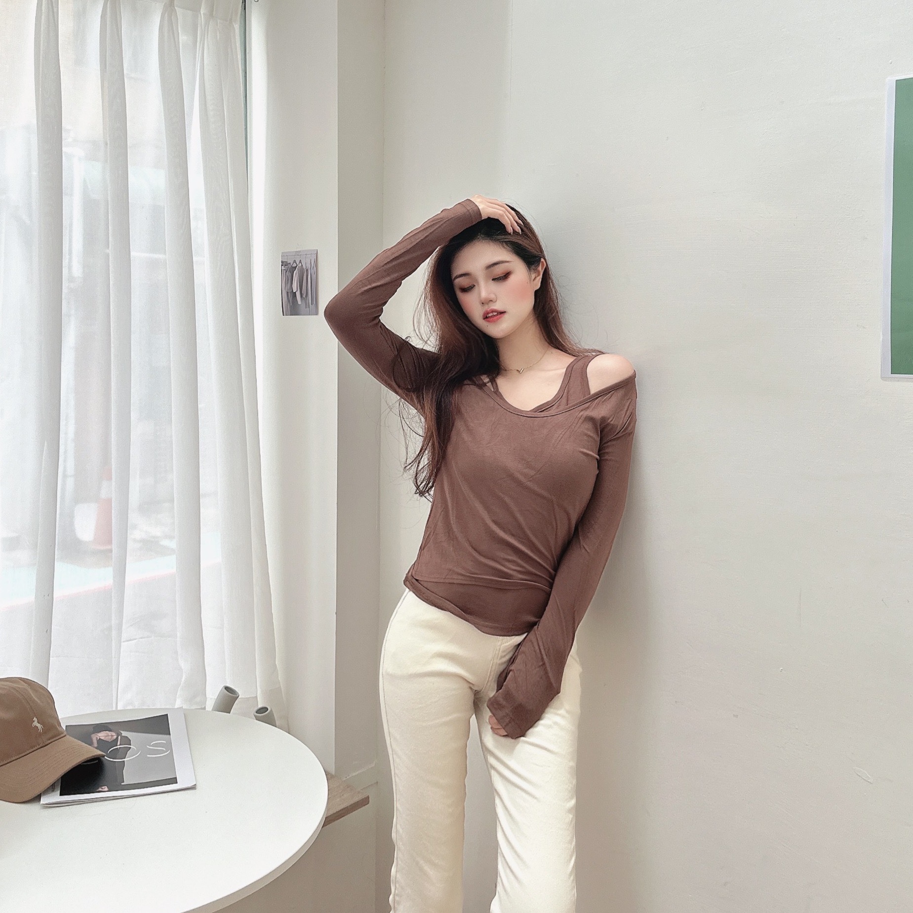 彈棉不對稱領上衣/三色