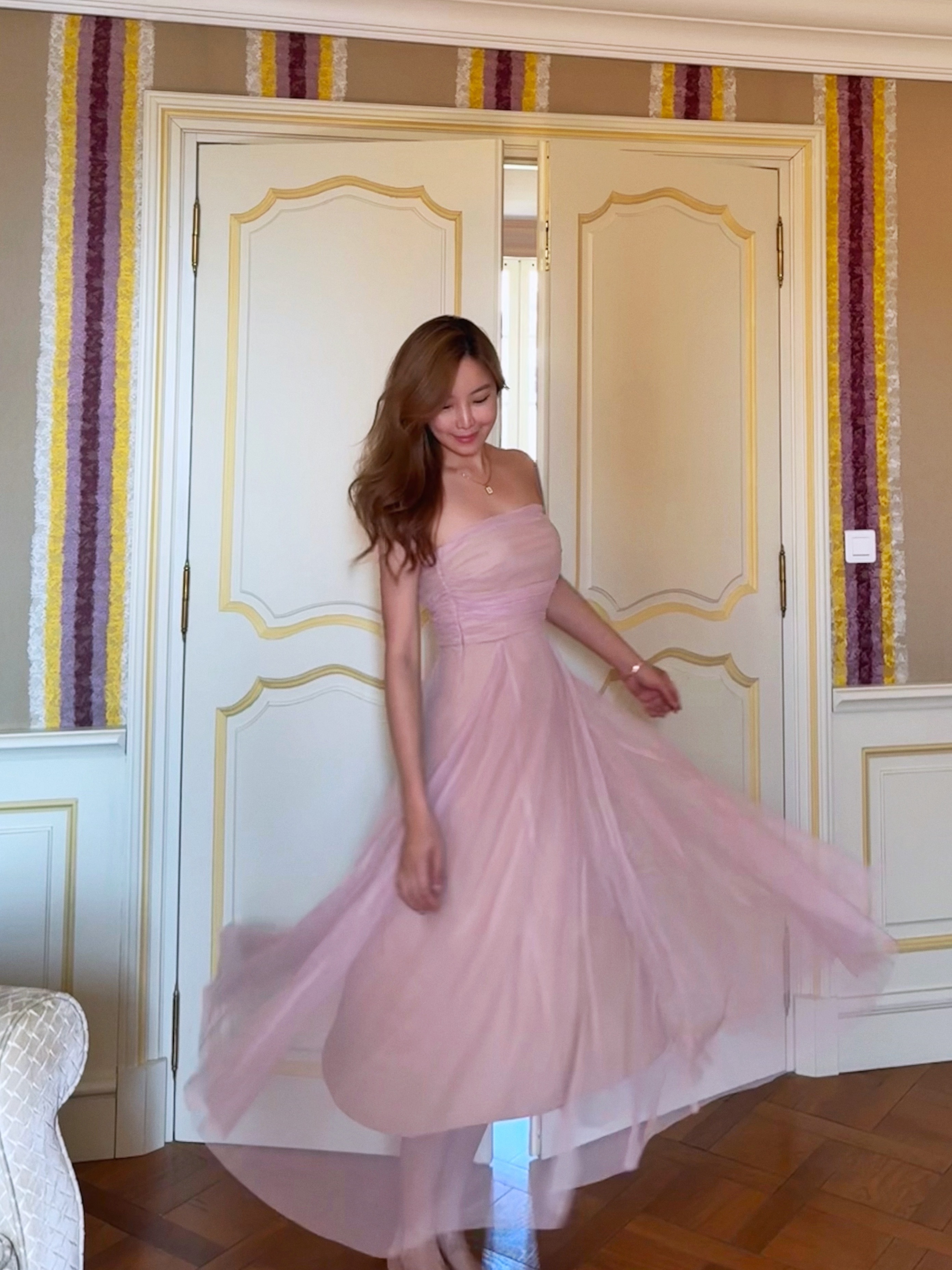 Flamingos 平口網紗浪漫洋裝