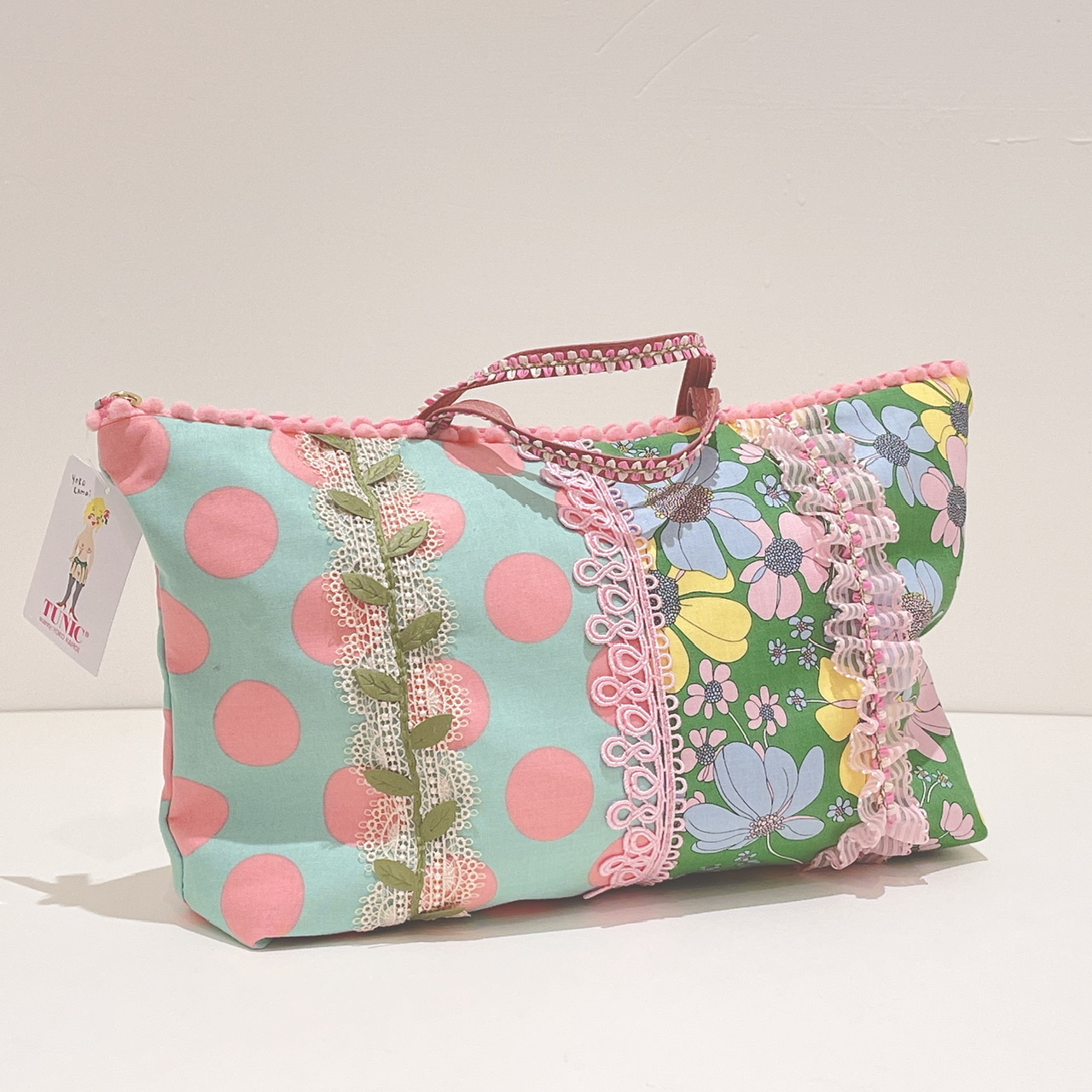 春花蕾絲束口包