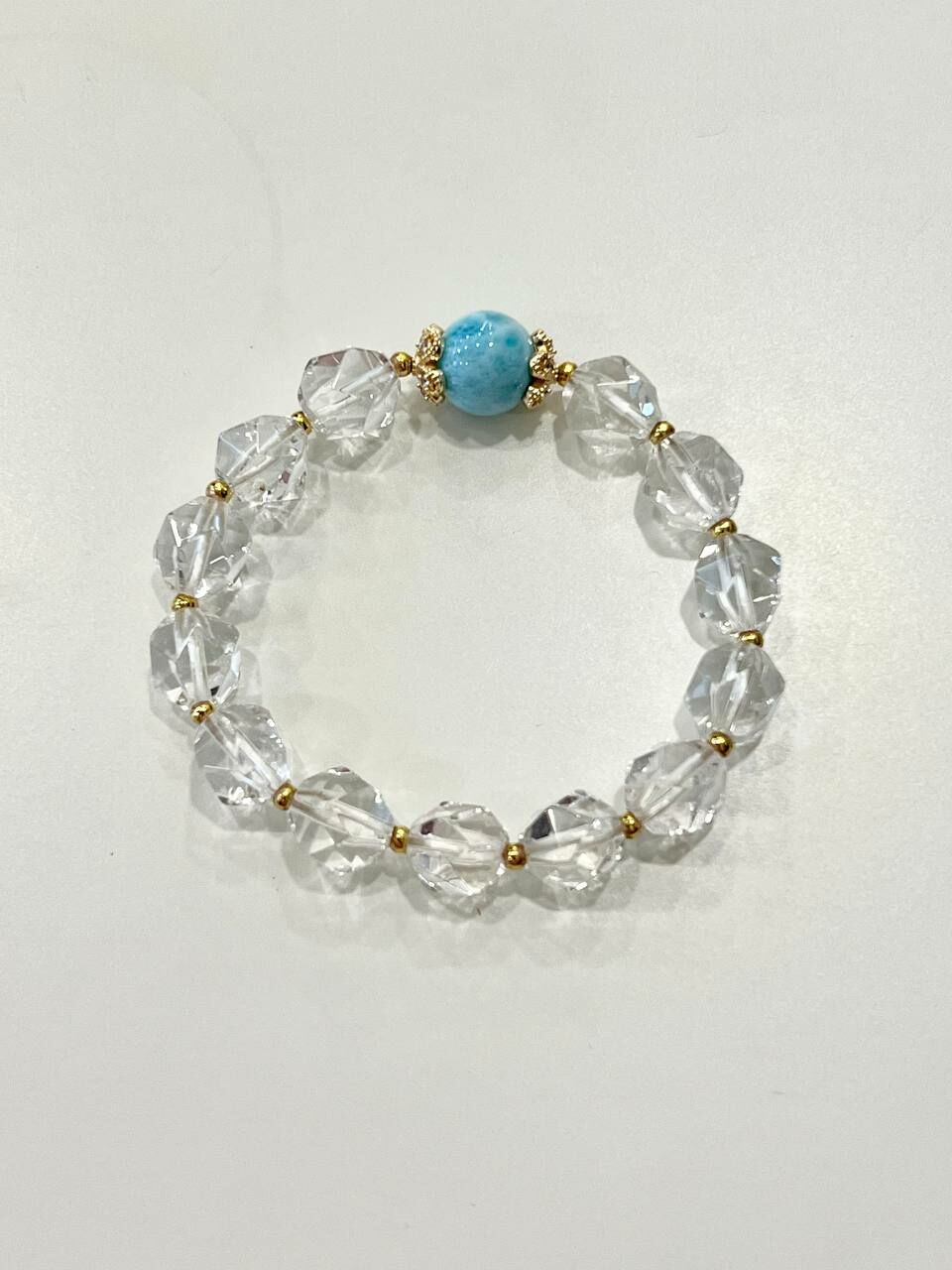[S] GEMZ & CO ZBA LARIMAR/FACETED CLEAR QUARTZ 12MM/9MM WITH GOLD ACC BLT, Y9 (Y9)