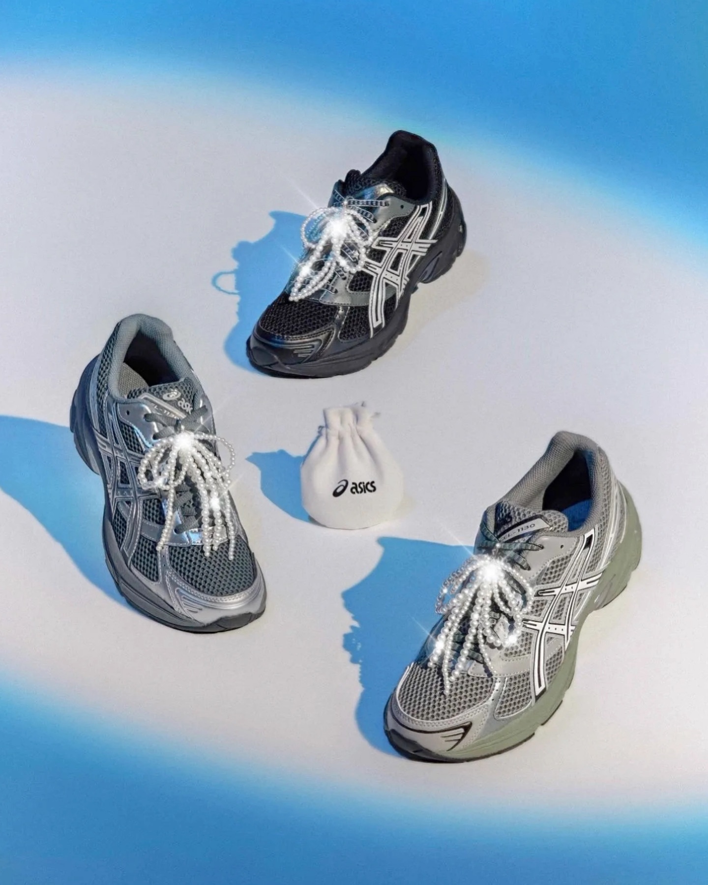 Asics Gel-1130 黑銀/灰銀/棕銀 韓國限定 珍珠蝴蝶結