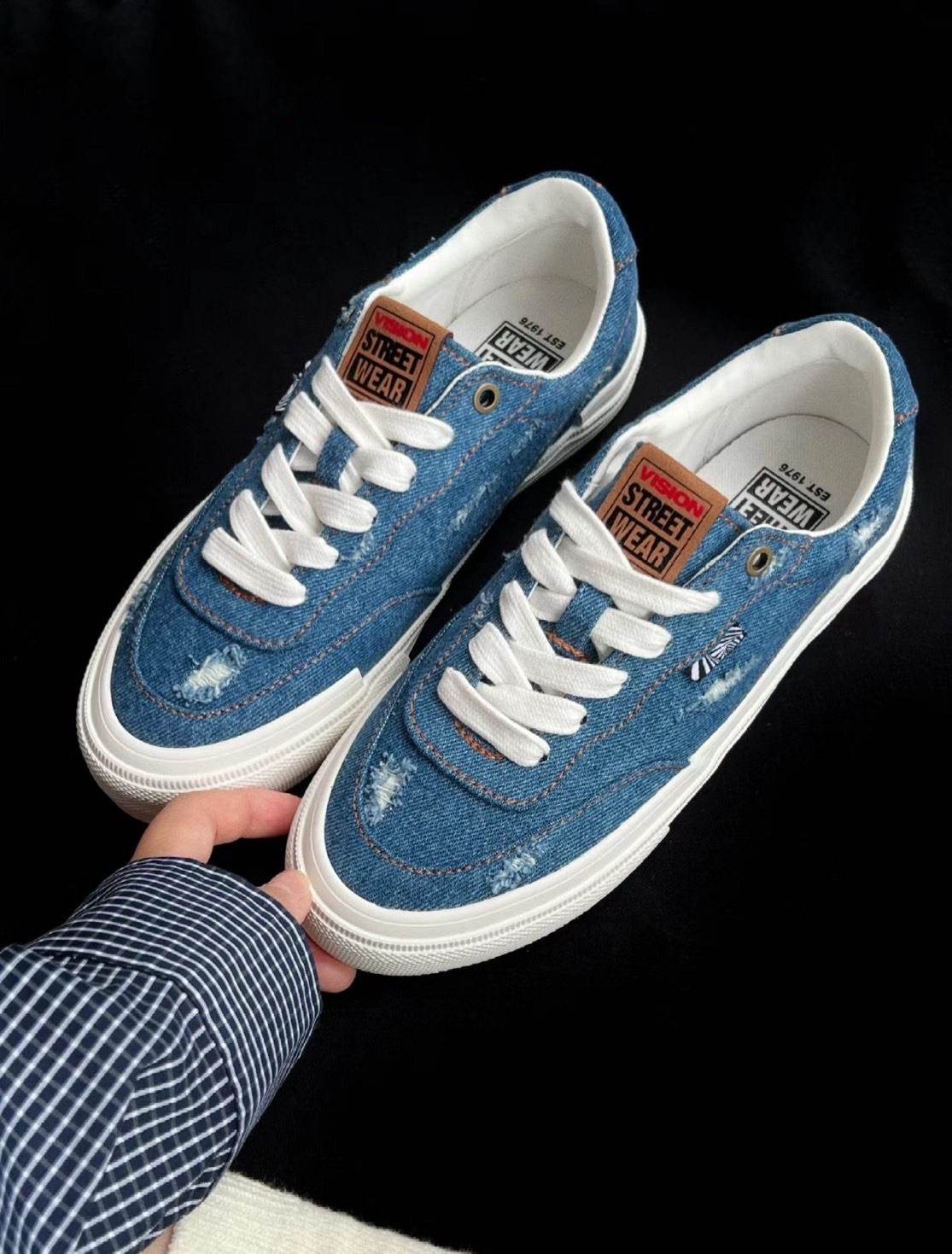 Vision Street Wear Flat Top 牛仔丹寧 水洗 破壞 復古 帆布鞋 滑板鞋 男女/預購