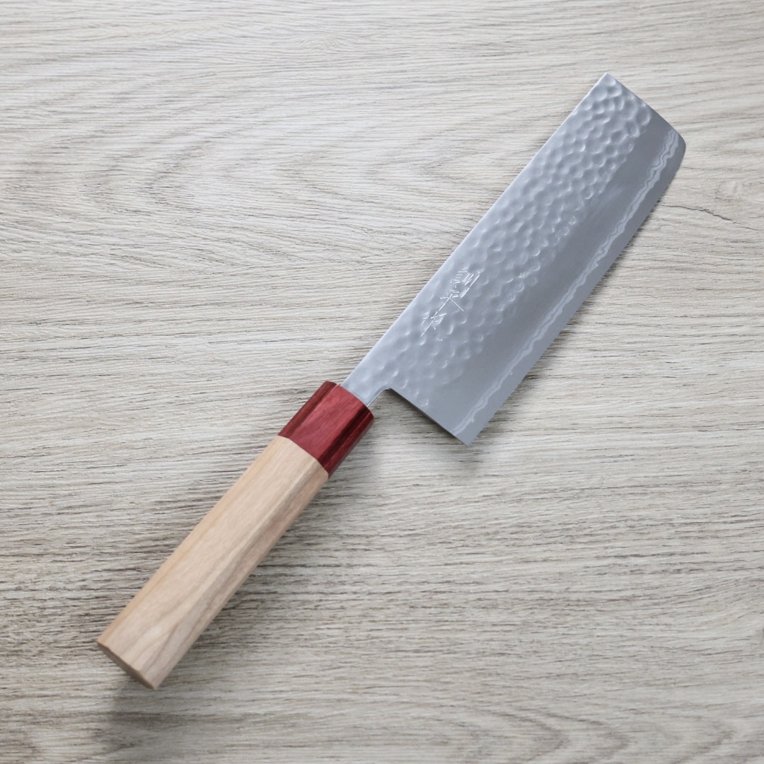 增谷訓生 寬版菜切 165mm VG10鋼 刻流 和柄