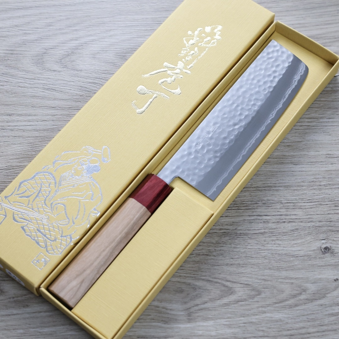 增谷訓生 寬版菜切 165mm VG10鋼 刻流 和柄