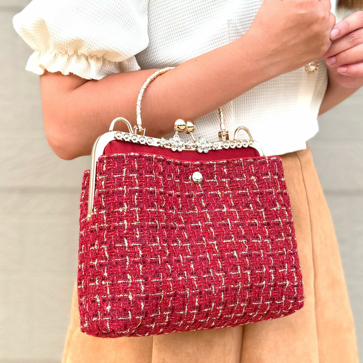 23公分梅花鑲鑽手提口金(鎖螺絲款)【贈小香三層口金手提包紙型】