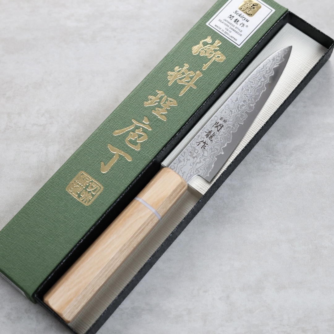 関龍作 蔬果刀 120mm VG10鋼 33層大馬士革 和柄