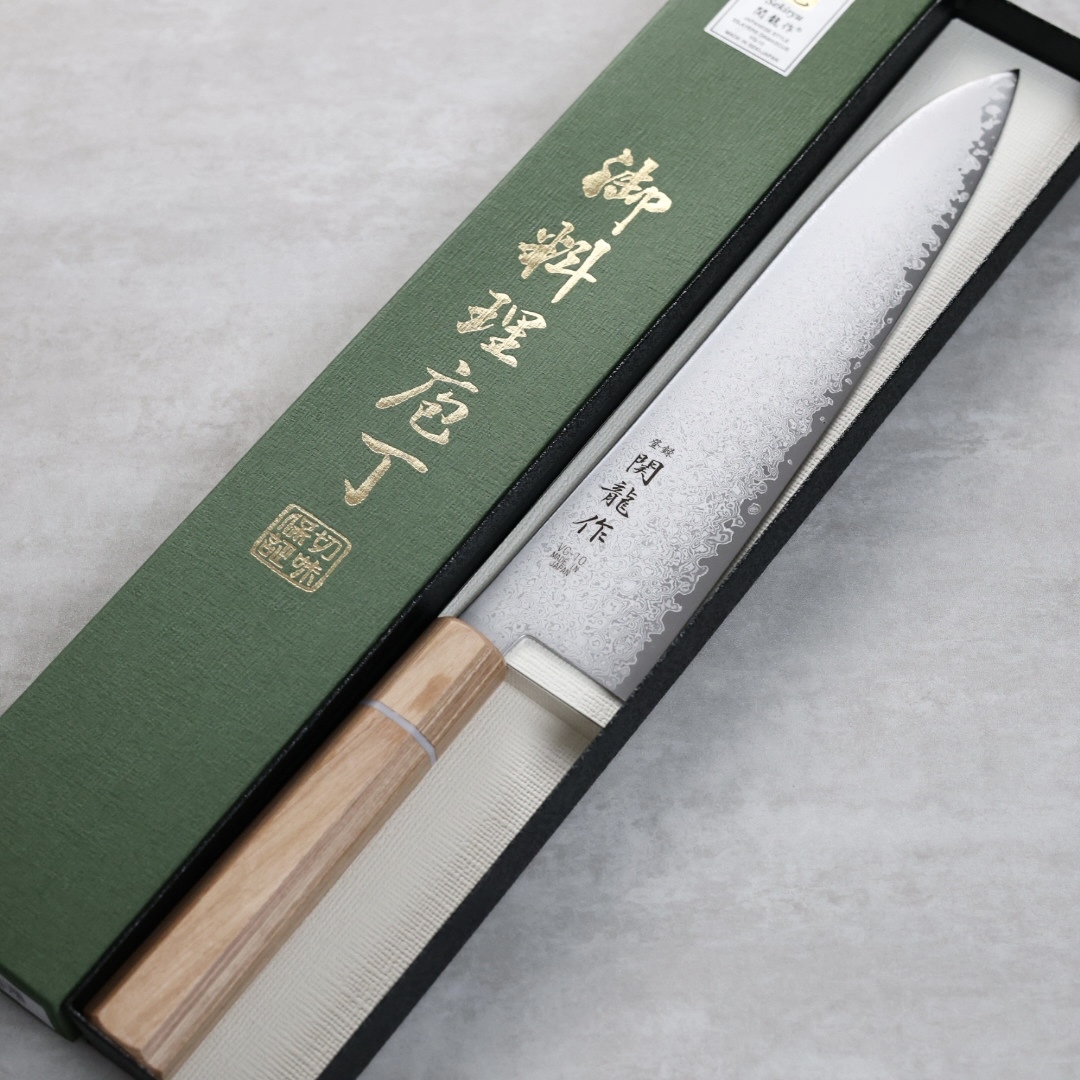 関龍作 牛刀 240mm VG10鋼 33層大馬士革 和柄