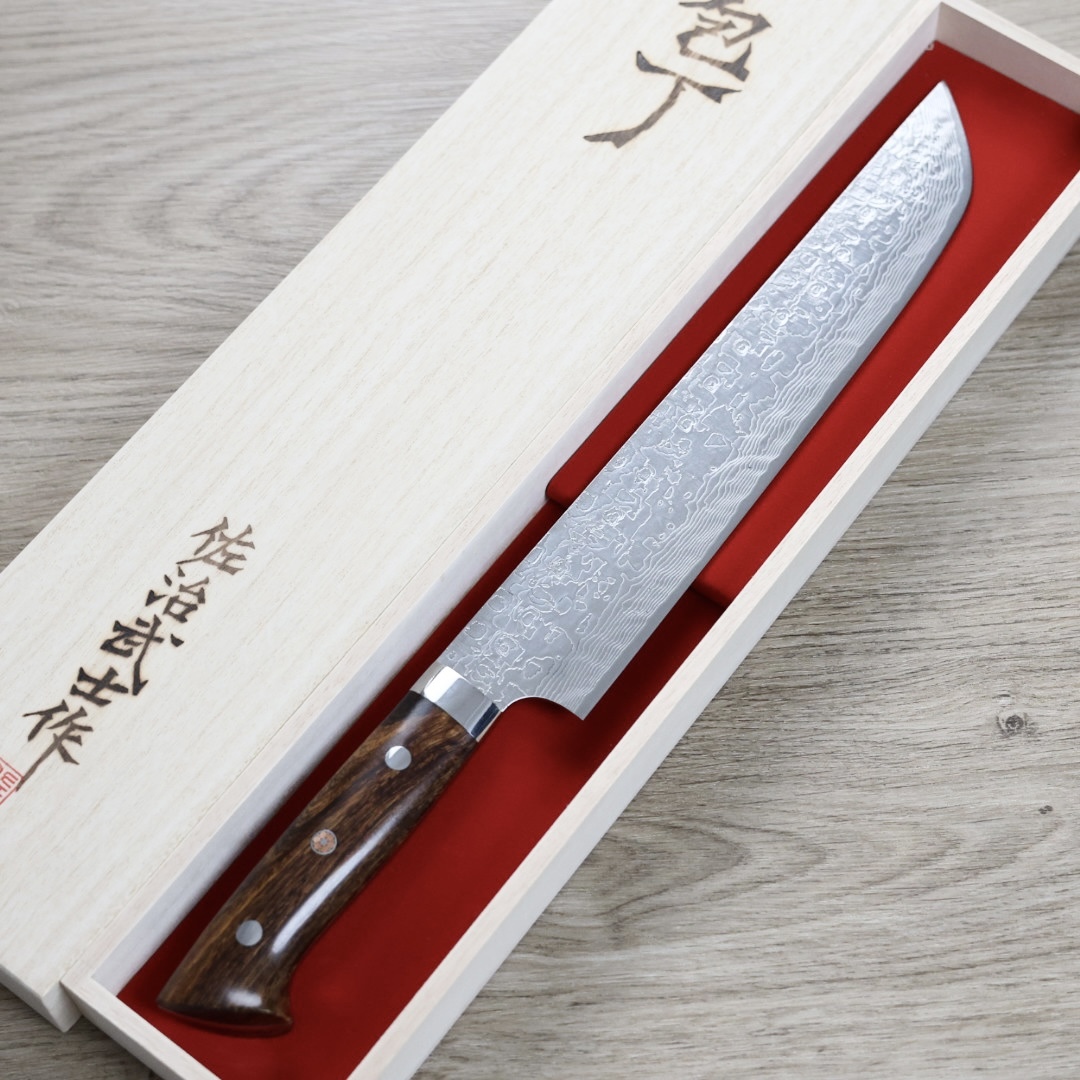 佐治武士 寬版先丸筋引 240mm SG2鋼 鑽石大馬士革