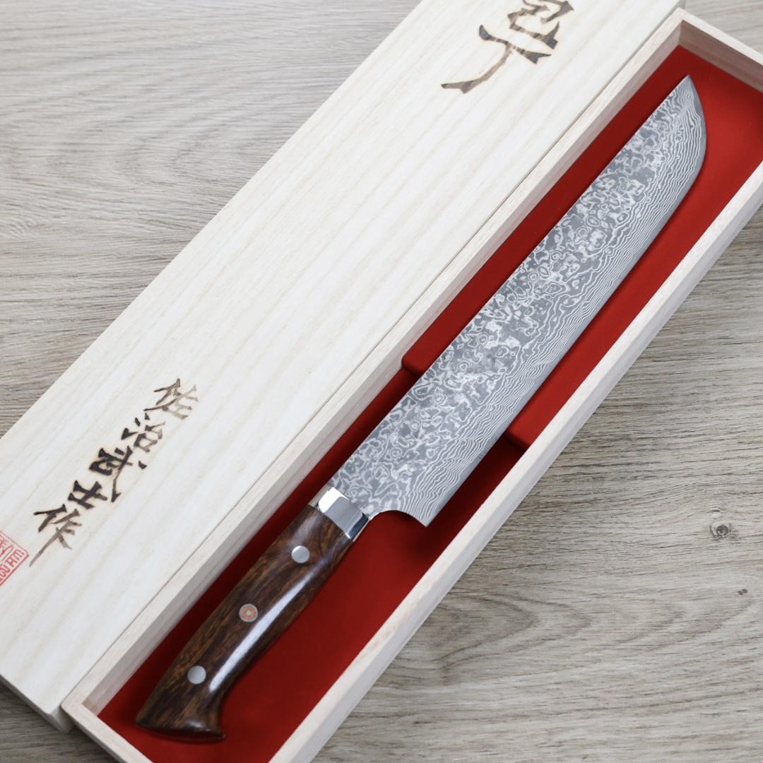 佐治武士 寬版先丸筋引 240mm SG2鋼 黑染大馬士革