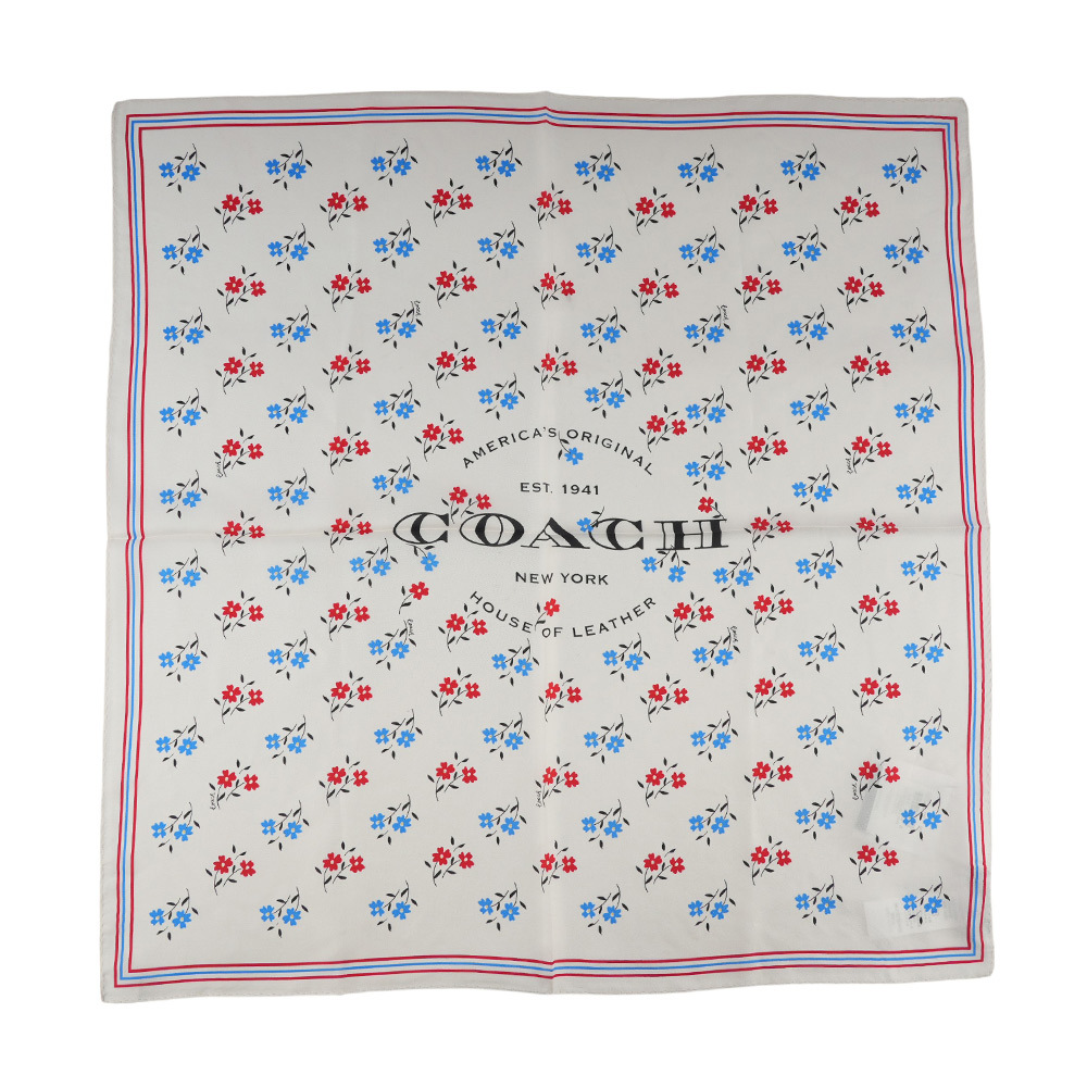 【COACH】Boardwalk 小碎花圖案絲質方巾(白色) CU357 QUX