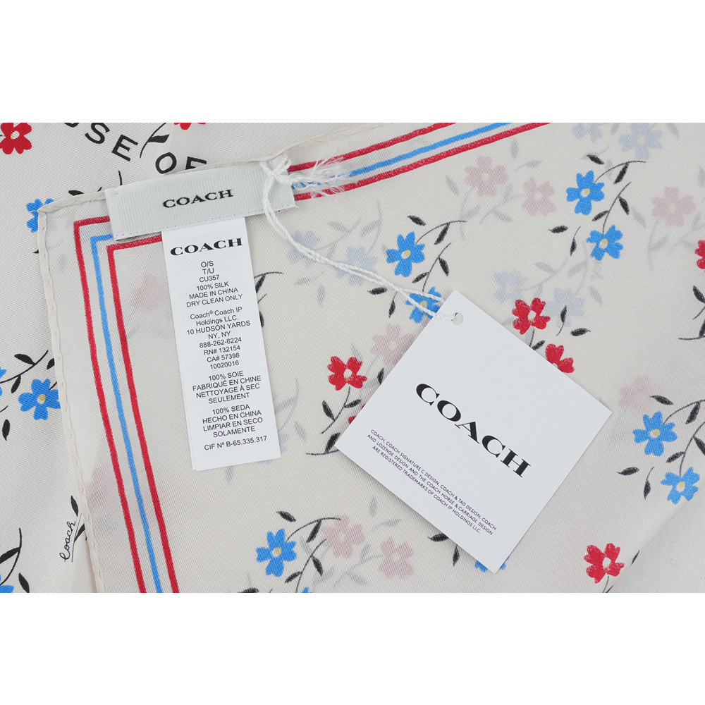 【COACH】Boardwalk 小碎花圖案絲質方巾(白色) CU357 QUX