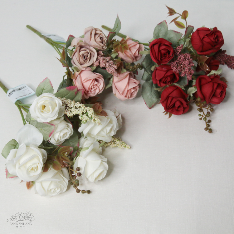 人造花 8頭珍珠玫 3色