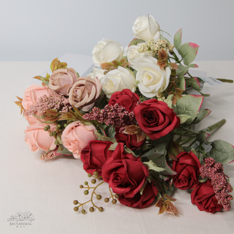 人造花 8頭珍珠玫 3色