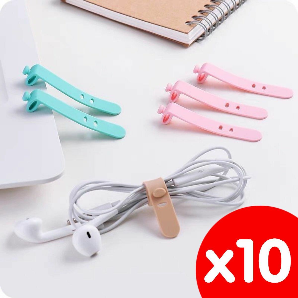 Popular 10-piece set, wire storage buckle, silicone, curved multi-purpose wire storage buckle, wire tie, data cable storage buckle, random colors