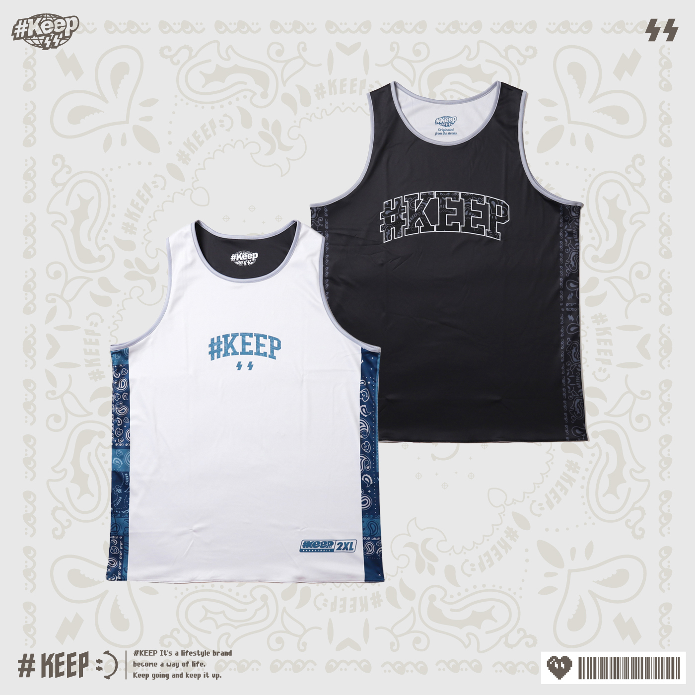 [特價售出無退換] #KEEP PAISLEY INDIGO BLUE 黑白 雙色 變形蟲 印花 雙面穿 球衣 背心【KS233-BK】ABshorts